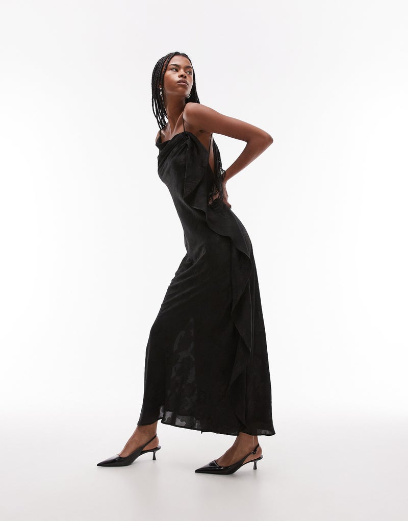 TOPSHOP Draped Black Dress  - Image 1