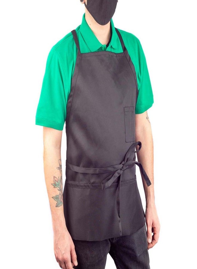 KNG 4 Pocket Cross Strap Bib Apron, Black - Image 1