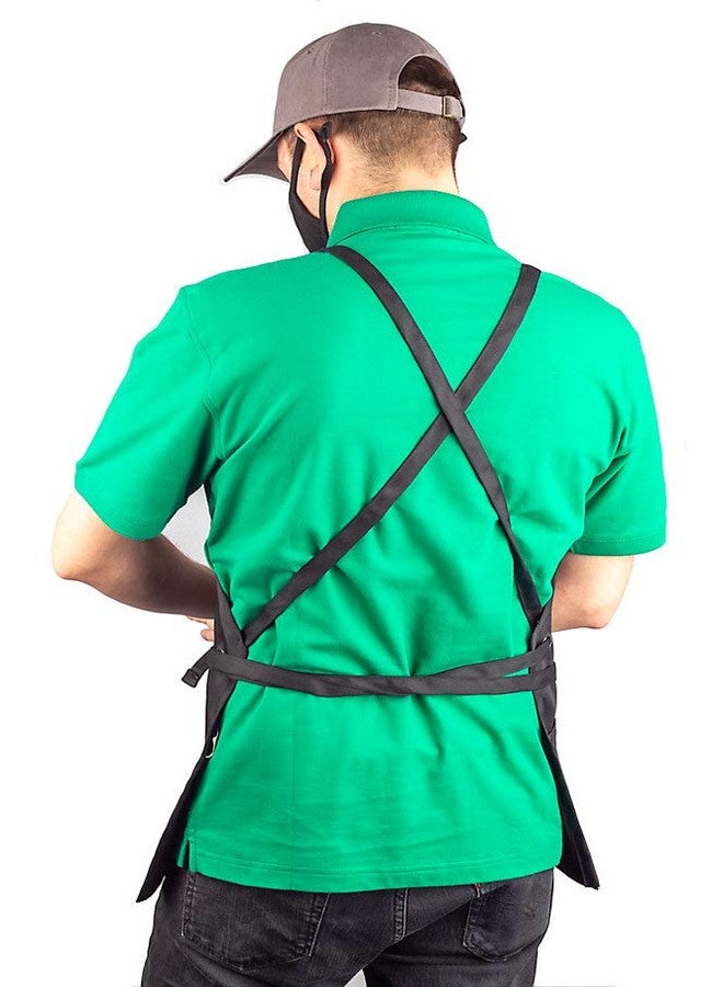 KNG 4 Pocket Cross Strap Bib Apron, Black - Image 2