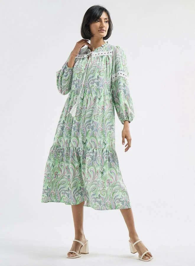 سبلاش فيڤ فستان إيه لاين متعدد التصاميم بأكمام طويلة وأربطة وطبعات