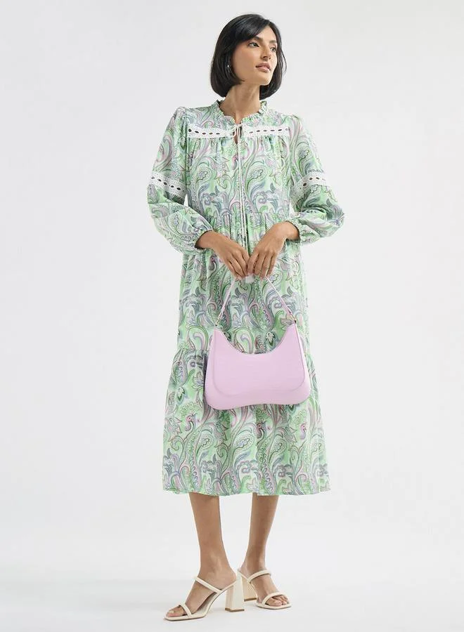 سبلاش فيڤ فستان إيه لاين متعدد التصاميم بأكمام طويلة وأربطة وطبعات