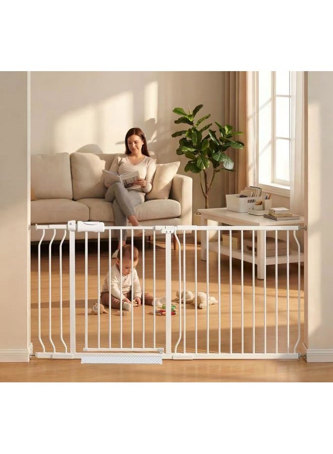 COSEND Extra Wide Baby Gate Tension Indoor Safety Gates White Metal Large Pressure Mounted Pet Gate Walk Through Long Safety Dog Gate for The House Doorways Stairs (62.2"-66.93"/158-170CM, White) - Image 1