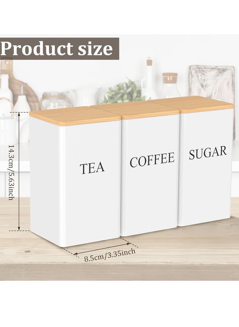 هيكوموني برطمانات شاي وسكر وقهوة مجموعات علب من 3 قطع لمنضدة المطبخ، علب مطبخ معدنية عتيقة، مجموعة علب شاي القهوة والسكر، علبة تخزين الطعام مع غطاء من الخيزران، ديكور مطبخ المزرعة، بيج علب الشاي والسكر علب شاي وقهوه علب قهوه علب سكر وشاي وقهوه - Image 2