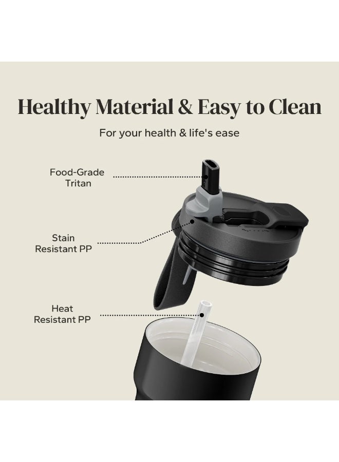 Redchef 500ml/17oz Ceramic Liner Coffee Cup with Straw Flask Hot And Cold Tumbler ( White-pink ) - Image 4