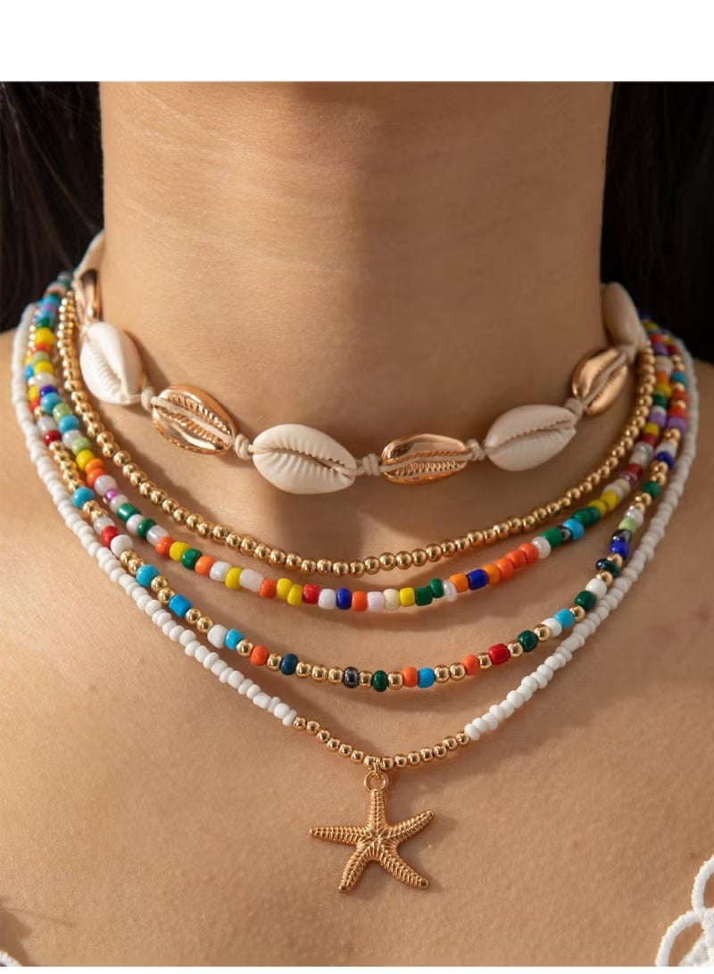 KHAJUL 12-Piece Bohemian Rice Grain Necklaces and Bracelets, Shells and Stars Set, Party Favors for Women - Image 4