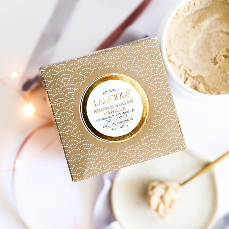 LALICIOUS Brown Sugar Vanilla Sugar Scrub, Exfoliating Body Scrub, Moisturizing Extraordinary Whipped Body Exfoliator, Gentle Exfoliating Body Scrubber Exfoliator for Radiant Skin, No Parabens - 16oz - Image 4