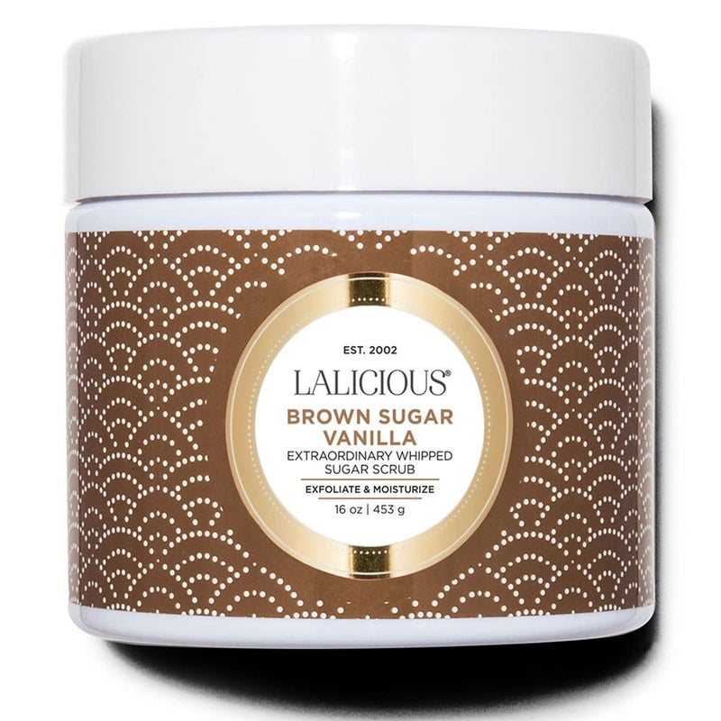LALICIOUS Brown Sugar Vanilla Sugar Scrub, Exfoliating Body Scrub, Moisturizing Extraordinary Whipped Body Exfoliator, Gentle Exfoliating Body Scrubber Exfoliator for Radiant Skin, No Parabens - 16oz - Image 1