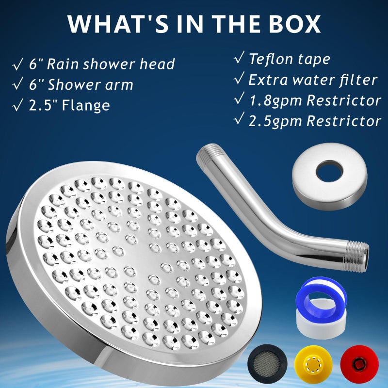 Nuodan High Pressure Rain Shower Head with Arm - High Flow Rainfall Showerhead - Luxury Modern Look - Pressure Boosting (6" Shower Head with 6" Arm, Chrome) - Image 3