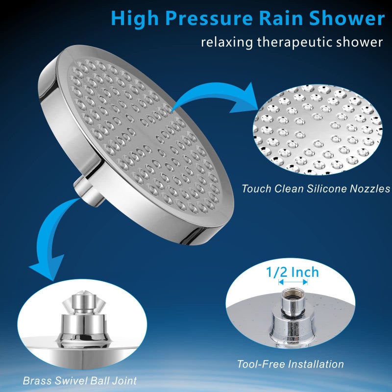 Nuodan High Pressure Rain Shower Head with Arm - High Flow Rainfall Showerhead - Luxury Modern Look - Pressure Boosting (6" Shower Head with 6" Arm, Chrome) - Image 4
