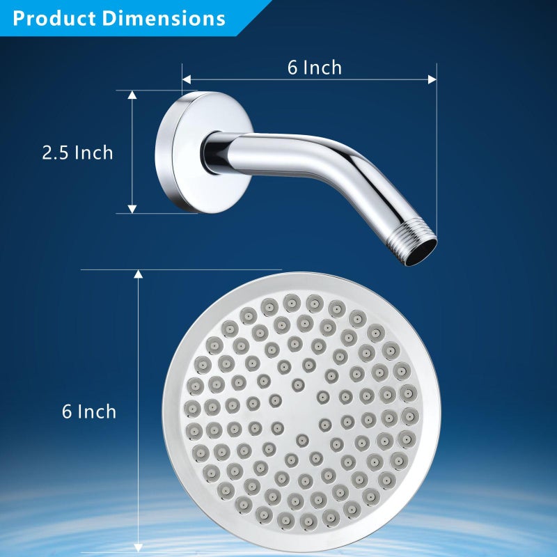 Nuodan High Pressure Rain Shower Head with Arm - High Flow Rainfall Showerhead - Luxury Modern Look - Pressure Boosting (6" Shower Head with 6" Arm, Chrome) - Image 5