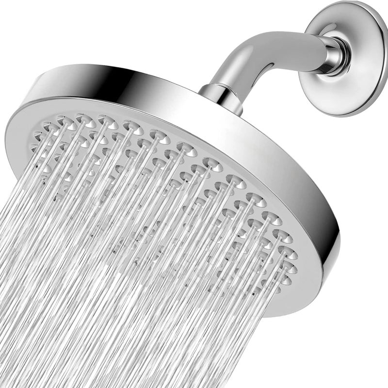 Nuodan High Pressure Rain Shower Head with Arm - High Flow Rainfall Showerhead - Luxury Modern Look - Pressure Boosting (6" Shower Head with 6" Arm, Chrome) - Image 1