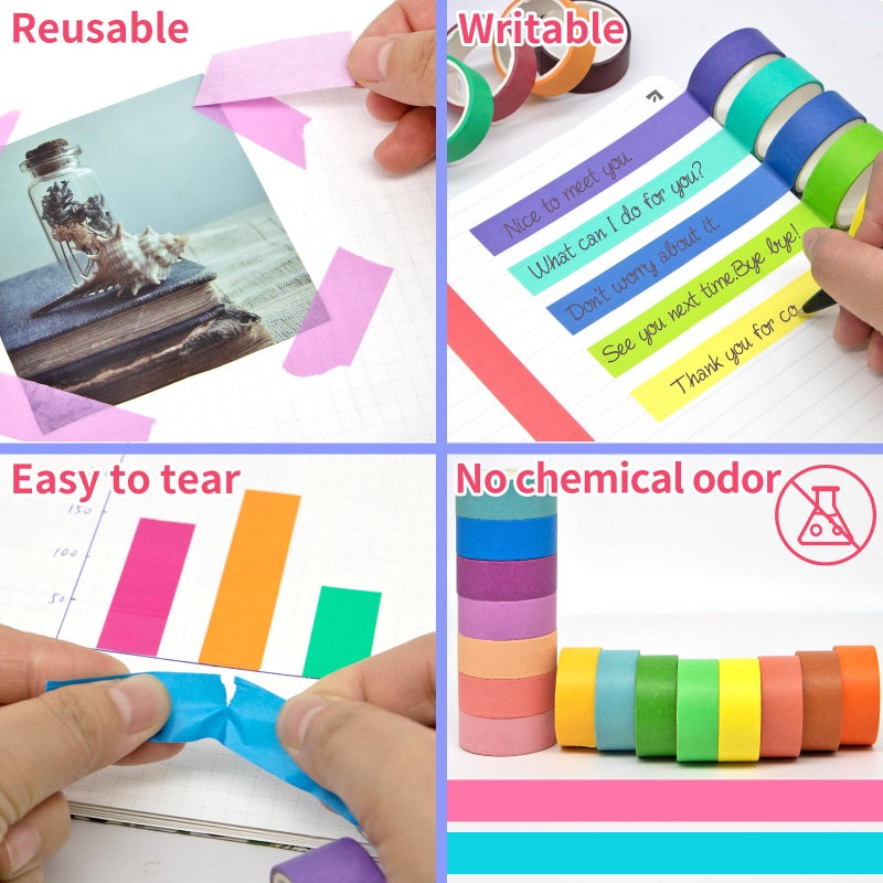 WAPETASHI 60 Rolls Washi Tape Set - 15mm Rainbow Colored Masking Tape, Decorative Tape for Bullet Journaling, Scrapbooking, DIY Arts & Crafts, Christmas Gift, Holiday Decoration - Image 5