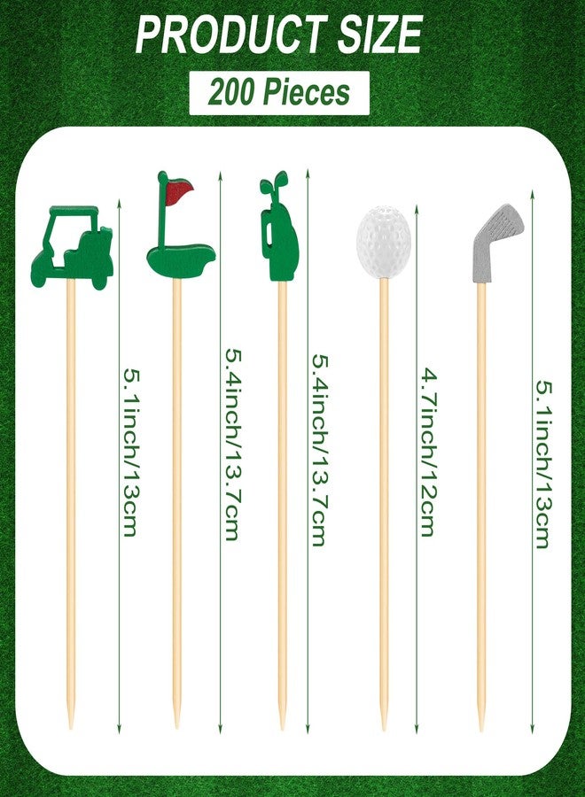 Aodaer 200 Pieces Golf Cocktail Picks for Appetizers 4.7 Inch Golf Themed Decorative End Fruit Toothpicks Skewers Bamboo Cocktail Picks for Sports Catered Events Buffet Party Supplies, Green - Image 2