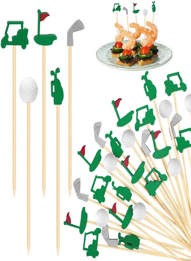 Aodaer 200 Pieces Golf Cocktail Picks for Appetizers 4.7 Inch Golf Themed Decorative End Fruit Toothpicks Skewers Bamboo Cocktail Picks for Sports Catered Events Buffet Party Supplies, Green - Image 1
