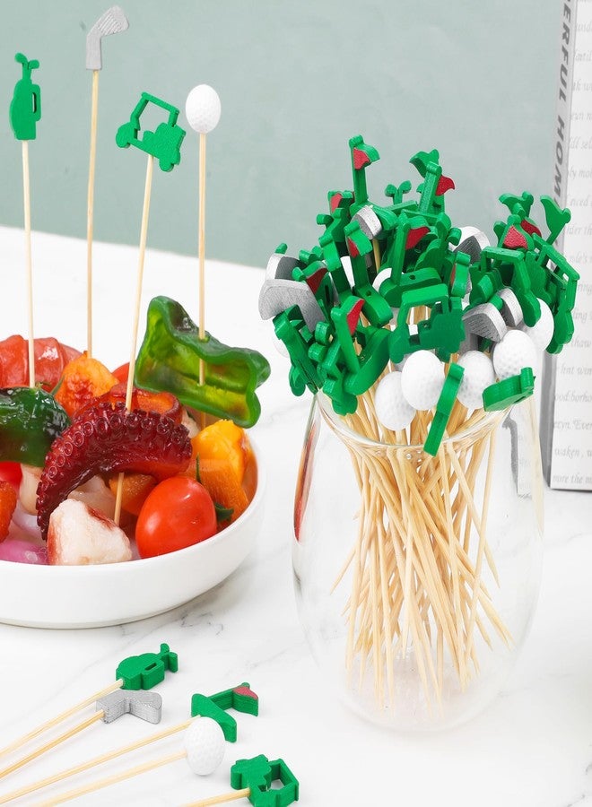 Aodaer 200 Pieces Golf Cocktail Picks for Appetizers 4.7 Inch Golf Themed Decorative End Fruit Toothpicks Skewers Bamboo Cocktail Picks for Sports Catered Events Buffet Party Supplies, Green - Image 4