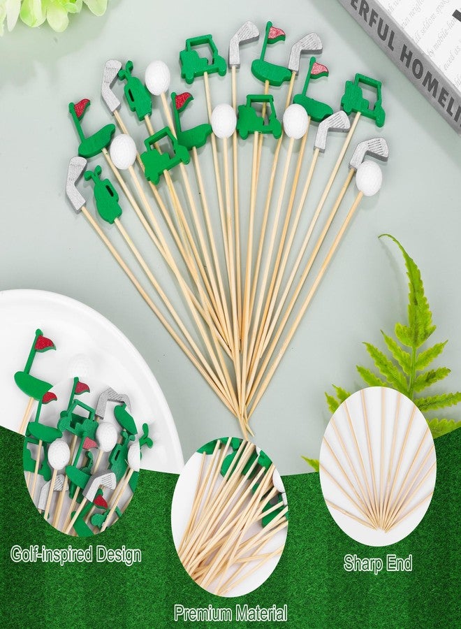 Aodaer 200 Pieces Golf Cocktail Picks for Appetizers 4.7 Inch Golf Themed Decorative End Fruit Toothpicks Skewers Bamboo Cocktail Picks for Sports Catered Events Buffet Party Supplies, Green - Image 3
