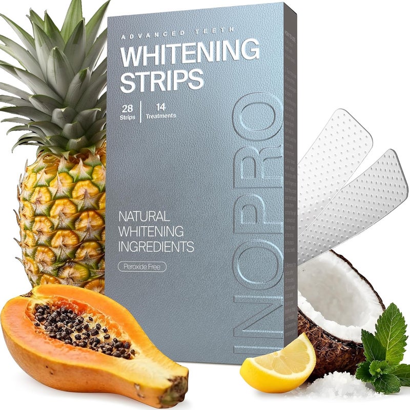 InoPro Natural Teeth Whitening Strips Kit 14 Treatments Sensitive Teeth Whitener Peroxide Free with Papain Bromelain Coconut Oil White Strips for Teeth Whitening 28 Strips - Image 2