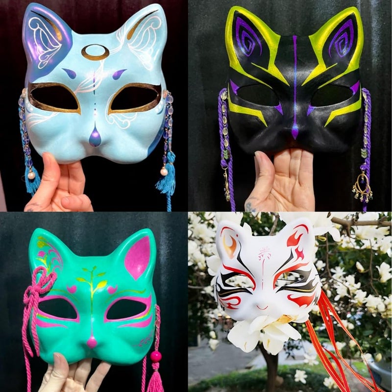 IbErsa 5 Pcs Cat Masks White Paper Blank Hand Painted Masks Halloween Masquerade Costume Cosplay Accessories - Image 2