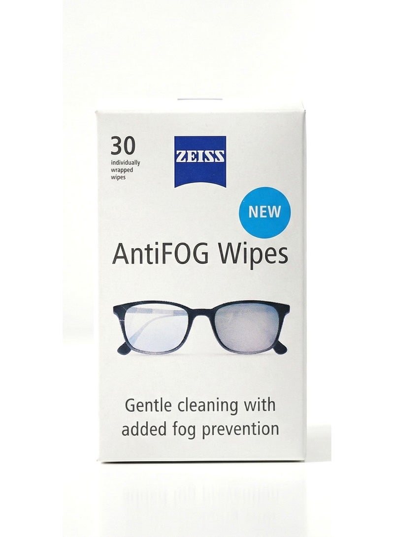 ZEISS AntiFOG Wipes, Lens Cleaner for Glasses, Cameras & Binoculars, Individually Packed Single Use Disposable Cloths in Sachets, for Handy and Portable Spectacle Cleaning On The Go - 30 Count - Image 1