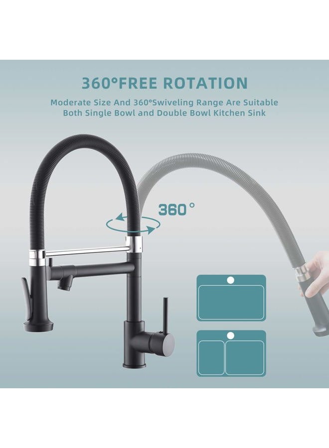Fapully Pull Down Kitchen Faucet with Sprayer, Commercial Black Spring Kitchen Sink Faucet with Brushed Nickel - Image 5