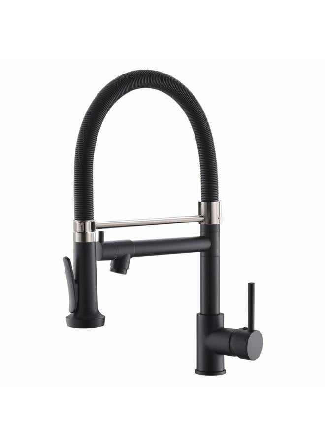 Fapully Pull Down Kitchen Faucet with Sprayer, Commercial Black Spring Kitchen Sink Faucet with Brushed Nickel - Image 1