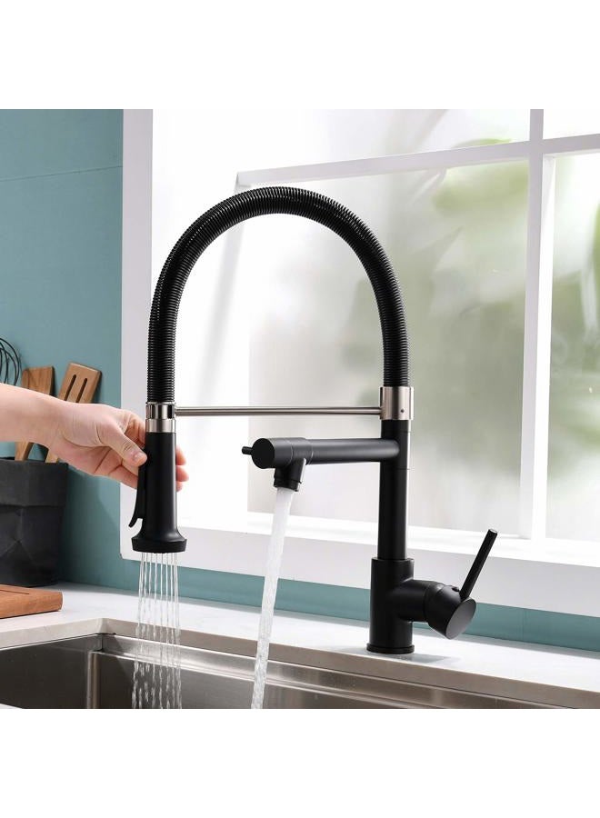 Fapully Pull Down Kitchen Faucet with Sprayer, Commercial Black Spring Kitchen Sink Faucet with Brushed Nickel - Image 2