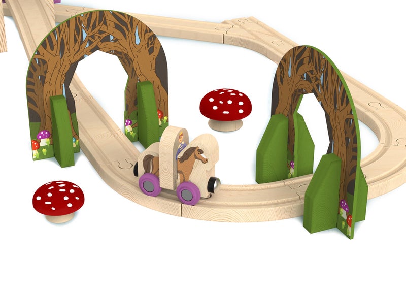 ORBRIUM 68 Pcs Fantasy Kingdom Adventure Wooden Train Set in Wooden Storage Box Unisex Children Toys Girls Boys 3 4 5 6 7 Years Compatible with Thomas, BRIO, Melissa and Doug, Imaginarium, IKEA - Image 5