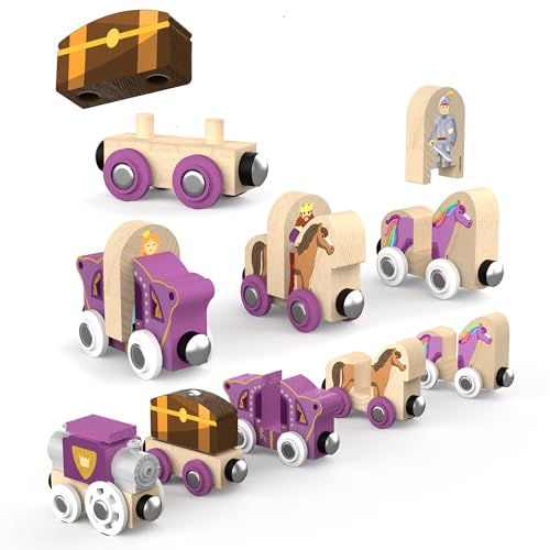ORBRIUM 68 Pcs Fantasy Kingdom Adventure Wooden Train Set in Wooden Storage Box Unisex Children Toys Girls Boys 3 4 5 6 7 Years Compatible with Thomas, BRIO, Melissa and Doug, Imaginarium, IKEA - Image 3