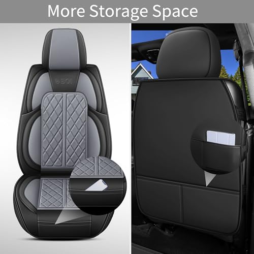 DuDuWang Car Seat Covers Custom Fit for Chevy Silverado GMC Sierra 1500 2007-2025 2500/3500 HD Crew Cab Pickup Truck Seat Cover Protector Cushion with Faux Leather Waterproof(Black & Grey, Full Set) - Image 4