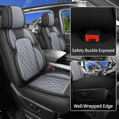 DuDuWang Car Seat Covers Custom Fit for Chevy Silverado GMC Sierra 1500 2007-2025 2500/3500 HD Crew Cab Pickup Truck Seat Cover Protector Cushion with Faux Leather Waterproof(Black & Grey, Full Set) - Image 3