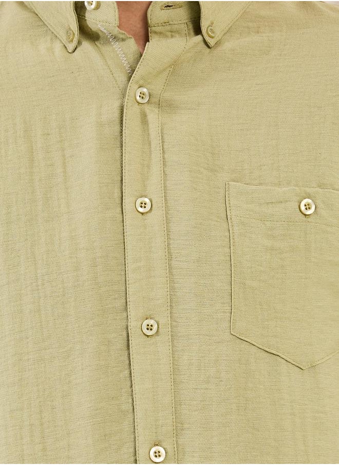 Styli Regular Fit Linen Blend Shirt with Contrast Stitch Detail  - Image 3