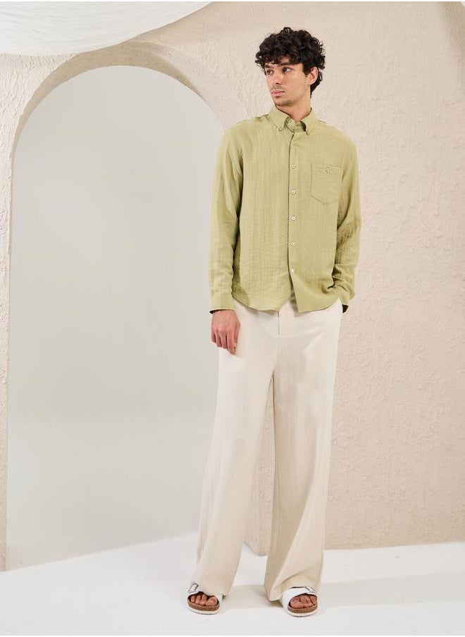 Styli Regular Fit Linen Blend Shirt with Contrast Stitch Detail  - Image 2