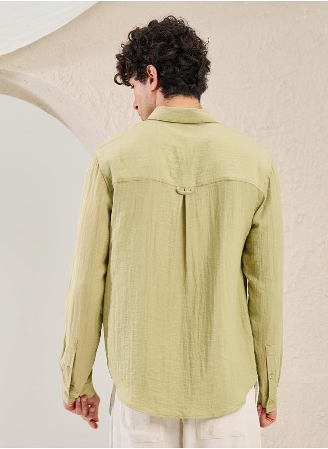 Styli Regular Fit Linen Blend Shirt with Contrast Stitch Detail  - Image 4