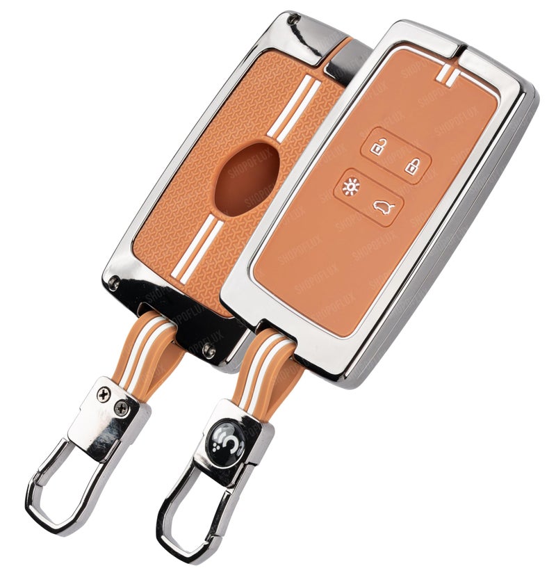 SHOPOFLUX Metal Key Cover Compatible with Renault Triber | Kiger | Duster | Gravite 4 Button Smart Key (Metal Silicone Brown) - Image 1