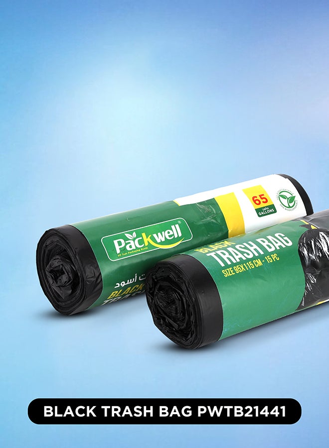 packwell حقيبة قمامة باكويل سوداء 95x115 سم 2 قطعة مجموعة 15 قطعة في كل لفة 30 قطعة غطاء نفايات - Image 5