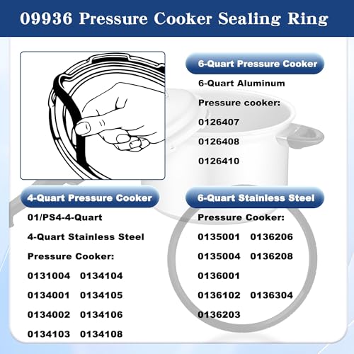 BANLIN 2 Pack 09936 Pressure Cooker Sealing Ring & 4 Pack Overpressure Plug Food-Grade Silicone Replacement Gasket for Presto Pressure Cooker 4 Quart 6 Quart - Image 3
