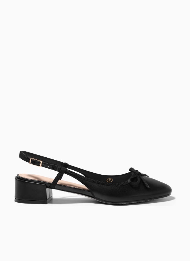 Coutgo Womens Chunky Low Heels Slingback Ballet Bow Pumps Closed Toe Wedding Dress Shoes, Black, Size 9 - Image 1