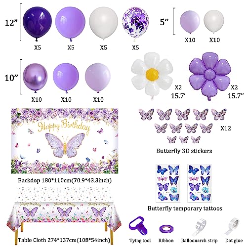 7CDXD Butterfly Party Decorations, Girls Birthday Themes Decorations with Balloon Arch Kit Butterfly Photography Backdrop Banner and Tablecloth for Girls Women Butterfly Birthday Decor - Image 2