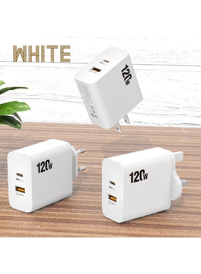 120W UK Super Fast Charging Adapter Mobile Phone Charger Travel Power Adapter White - Image 5