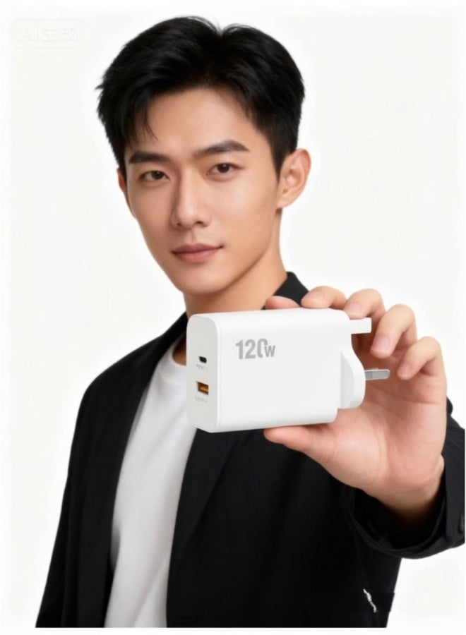 120W UK Super Fast Charging Adapter Mobile Phone Charger Travel Power Adapter White - Image 4