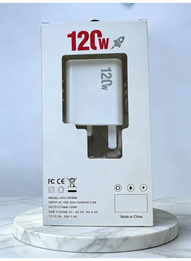 120W UK Super Fast Charging Adapter Mobile Phone Charger Travel Power Adapter White - Image 5