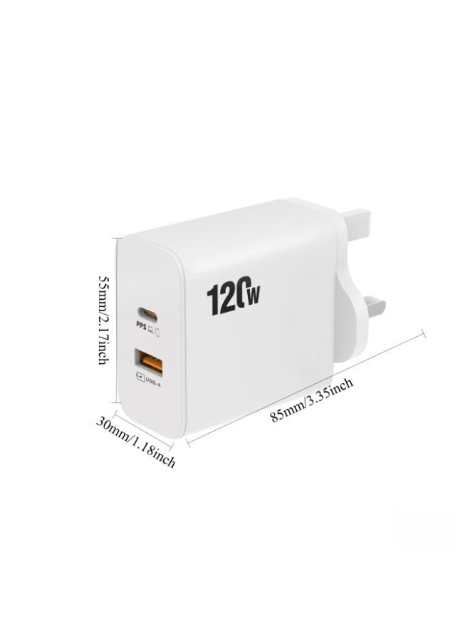 120W UK Super Fast Charging Adapter Mobile Phone Charger Travel Power Adapter White - Image 2