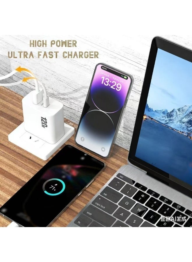 120W UK Super Fast Charging Adapter Mobile Phone Charger Travel Power Adapter White - Image 4