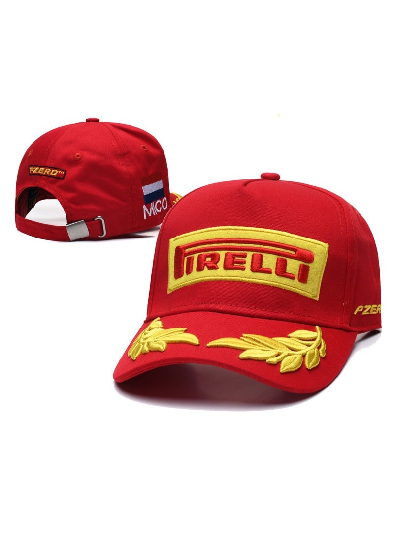 قبعة بيسبول حمراء من بيريلي مع علامة "P ZERO" وتطريز إكليل الغار