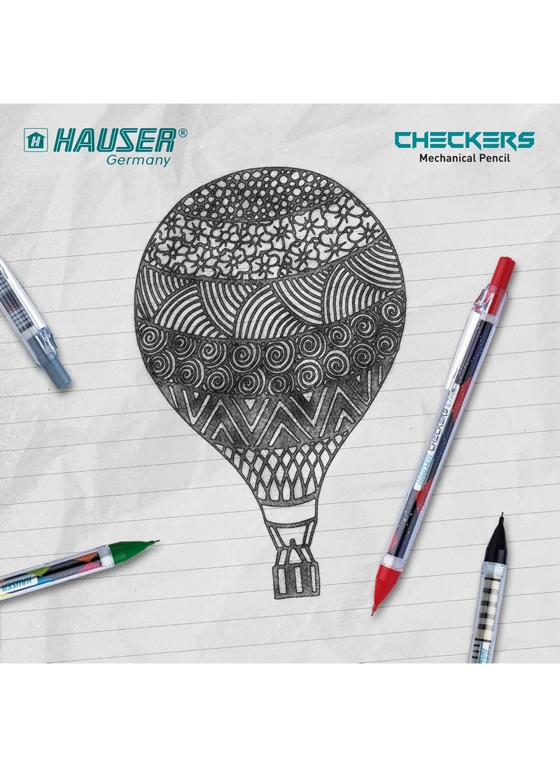 HAUSER - Hauser Checkers 07 Mm Mechanical Pencil Box PackGerman TechnologyContinuous Writing Sliding SleeveSpecially Designed Grip For Comfortable WritingPack Of 10Multicolor - Image 1