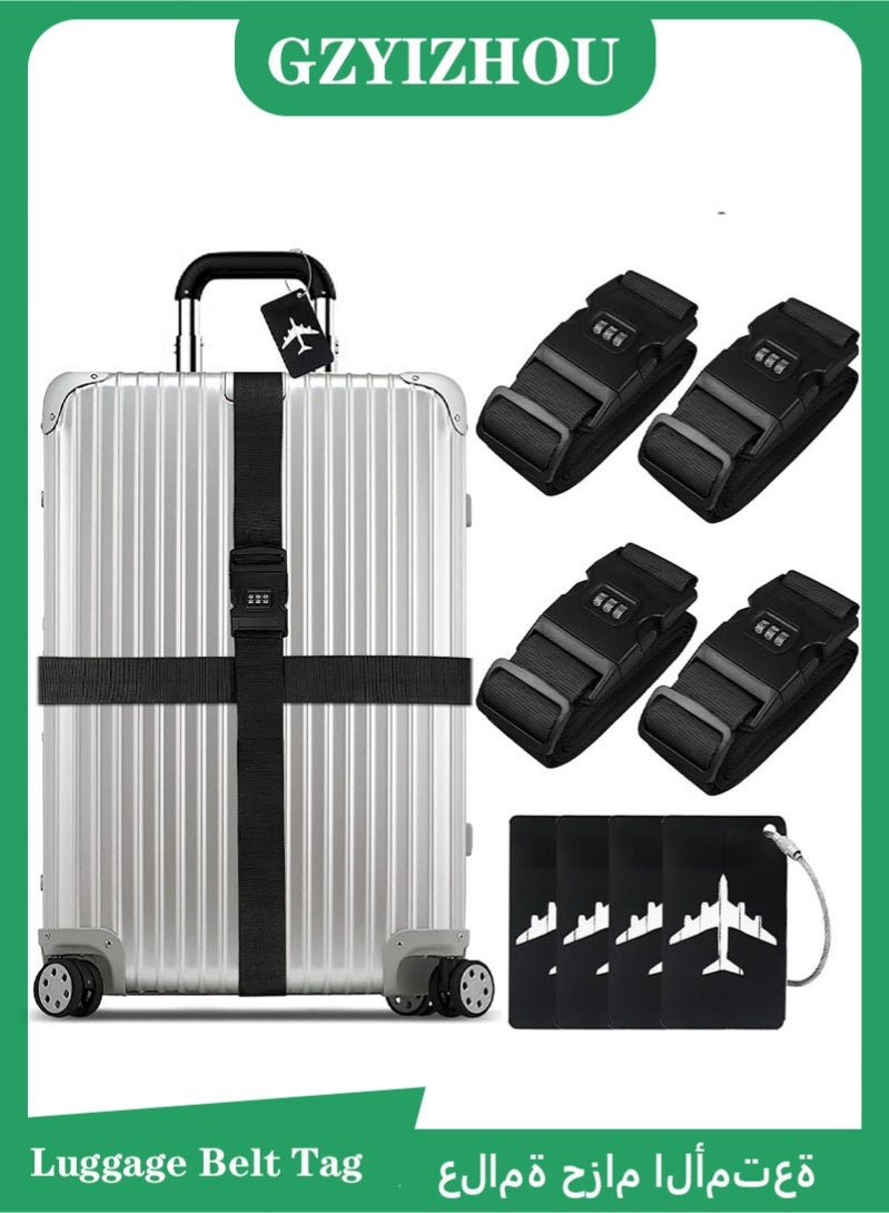 GZYIZHOU 4 Pack Luggage Belt Straps and 4 Pack Luggage Tags - Secure and Stylish Luggage Suitcase Travel Accessories (Black) - Image 1