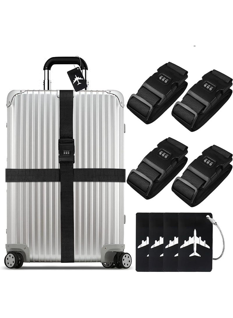GZYIZHOU 4 Pack Luggage Belt Straps and 4 Pack Luggage Tags - Secure and Stylish Luggage Suitcase Travel Accessories (Black) - Image 1