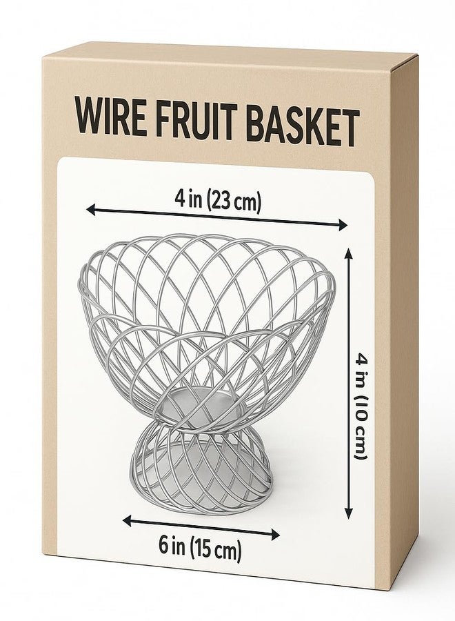 Nooks Modern Stainless Steel Fruit Bowl with Pedestal Base, Open Wire Design, Polished Finish (Small) - Image 3