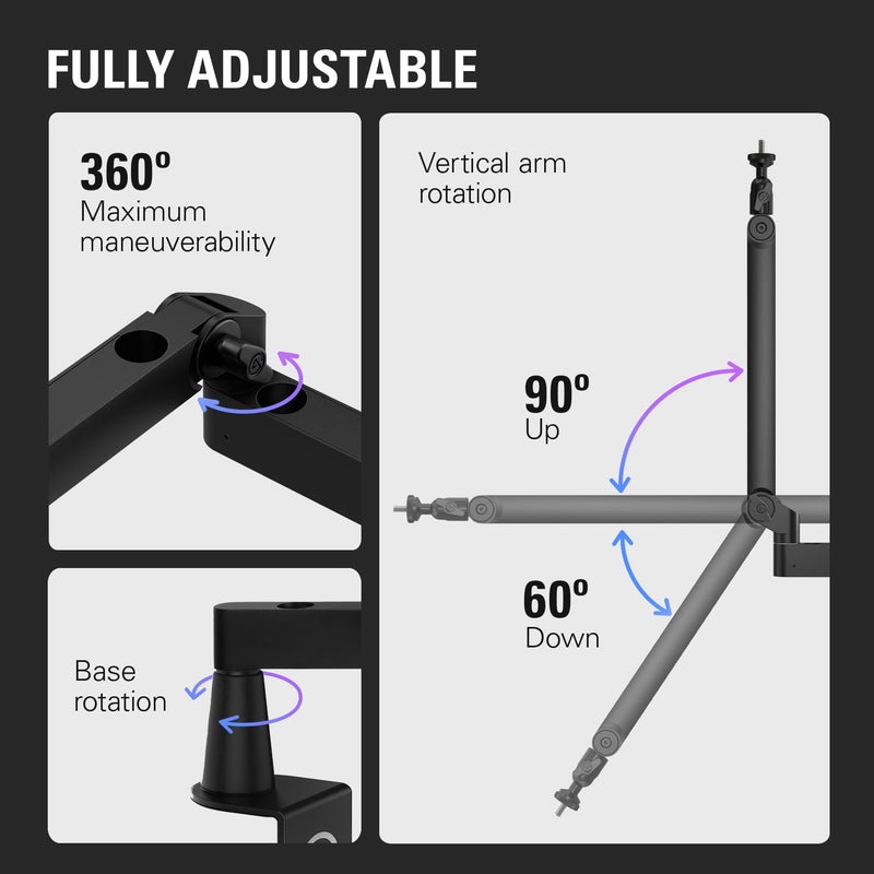 Elgato Wave Mic Arm LP - Premium Low Profile Microphone Arm with Cable Management Channels, Desk Clamp, Versatile Mounting, and Fully Adjustable – For Podcasting, Streaming, Gaming, and Home Office - Image 4