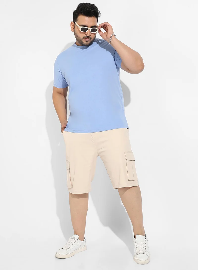Instafab Plus Instafab Plus Men's Pastel Blue Basic Plus-Size Fit T-Shirt For Casual Wear | Crewneck | Short Sleeve | Pull On Closure | Cotton T-Shirt Crafted With Comfort Fit For Everyday Wear